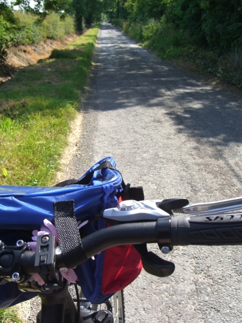 Bike and  country lane in the sunshine.